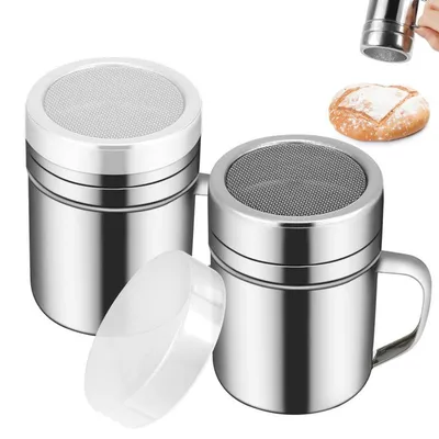 Produktbild von Edelstahl Puderzuckerstreuer 2er Set Feinsieb Gewürzstreuer Backzubehör Zucker Kakao Streuer 9,4×7,2 cm für Küche Café