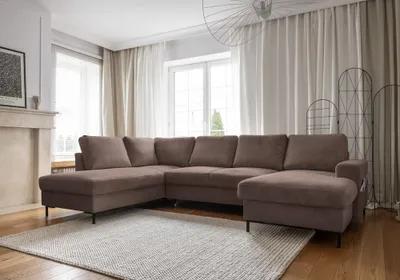 Produktbild von MIUFORM Lofty Lilly - Ecksofa mit Bettfunktion und Bettkasten U-FORM LINKS - 303 x 197 cm - Taupe - Sofa Schlafsofa Couch