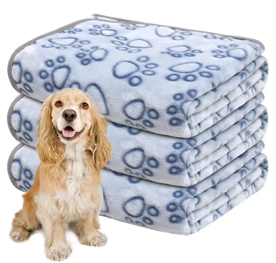 Immagine prodotto di Set di 3 coperte per cani, lavabili, morbide, colore blu, dimensioni 80x110 cm
