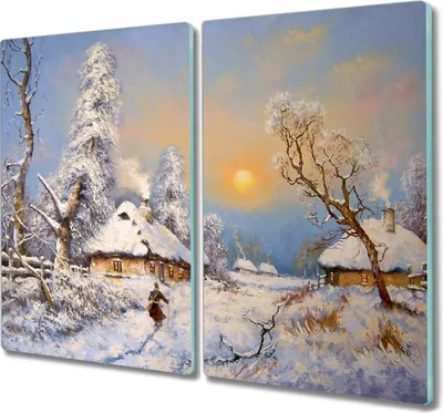 Produktbild von Coloray Herdabdeckplatte 2x30x52 cm Schneidebrett Kochplattenabdeckung Küchenbrett Hackbrett - Die Dorfhütte Winter