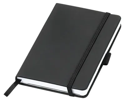 Zdjęcie produktu dla Notatnik "Agenda" A5 - Notatnik powlekany PVC z gumką, uchwytem na długopis i 96 kartkami w kratkę - Kalendarz do osobistych notatek - Czarny