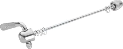 A silver bicycle quick release skewer is shown against a white background.