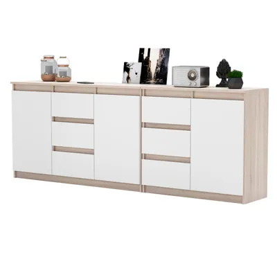 Zdjęcie produktu dla AZ team ® Duża Komoda SONOMA BIAŁY MAT 200 cm 6 Szuflad 3 Drzwi Zestaw do Salonu