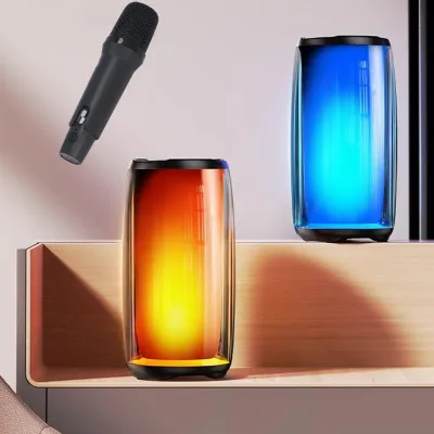 Productafbeelding van Draagbare Bluetooth-luidspreker set, met RGB-verlichting en microfoon, compact karaoke-apparaat voor thuisgebruik en buitenshuis