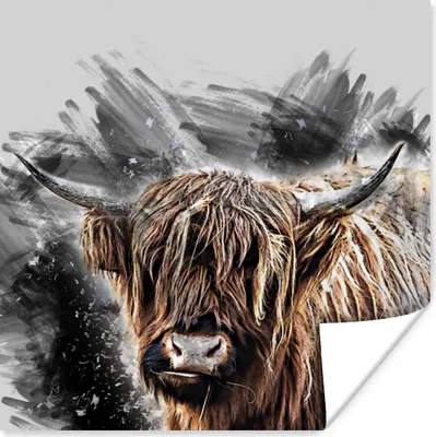 Produktbild von MuchoWow® Poster Porträt Schottisches Hochlandrind - Abstrakt 75x75 cm - Wand Dekoration
