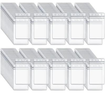 Image de Porte-badge souple et transparent (100 pièces) – porte-badge vertical, étui de protection pour cartes, pochettes transparentes pour cartes, porte-badge, pochettes pour badges, permis de travail (vertical)