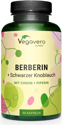 Produktbild von Vegavero Berberin + Schwarzer Knoblauch | 90 Kapseln | mit Chrom + Piperin | vegan