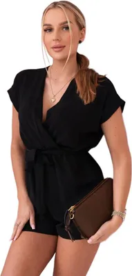 Produktbild von Schwarzer kurzer Jumpsuit mit Taillenband