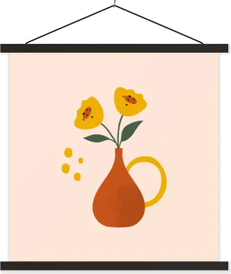 Produktbild von MuchoWow® Textilposter Vase - Blumen - Pastell 60x60 cm mit schwarzem Rahmen - Posteraufhänger