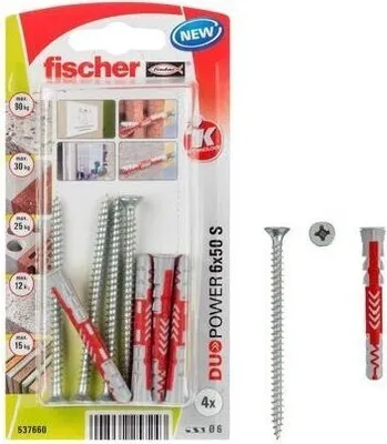 Obrázek produktu pro Fischer 537660 šroubová kotva / hmoždinka 4 ks Sada šroubů a hmoždinek 50 mm