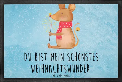 Produktbild von Mr. & Mrs. Panda fußmatte Maus Weihnachten 50 x 75 cm - Eisblau - Geschenk, Bodenvorleger, Fußabstreifer, Mäuschen, Türmatte, Frohe, Weihnachtsgruß, Schmutzmatte
