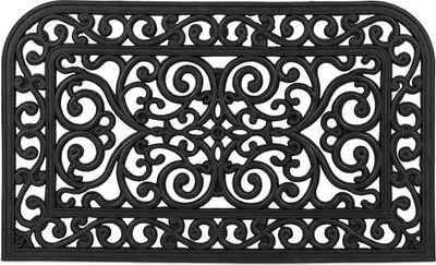 Image de Tapis d'entrée Relaxdays en caoutchouc, 45 x 75 cm, antidérapant, résistant aux intempéries, motifs décoratifs, pour l'intérieur et l'extérieur, tapis de porte, noir