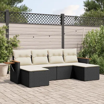 Produktbild von 6-tlg. Garten-Sofagarnitur - mit Kissen Schwarz Poly Rattan - Gartenmöbelset 3259459