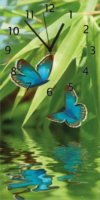 Produktbild von Wallario Design Wanduhr Schmetterlinge in Reflektion aus Echtglas, Größe 30 x 60 cm