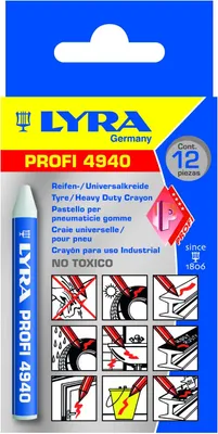 Produktbild von LYRA 4940 Mark-All Profi Reifen Schwerlastkreide weiß Kartonetui 12 Stk.