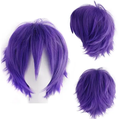 Produktbild von Perücke Damen Herren Kurz Synthetisch Lila Cosplay Halloween Karneval Kostüm