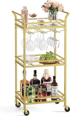 Produktbild von Schwarze 3-Ebenen Servierwagen auf Rädern für Küche und Bar