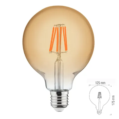 Produktbild von 8 W E27 LED Filament Leuchtmittel Kugel Globe 125, Durchmesser 125mm | 650 Lumen | (2200 K) Warmweiß