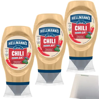 Produktbild von Hellmann's Chili Sauce für Pommes & Burger 3er Pack (3x250ml Flasche) + usy Block
