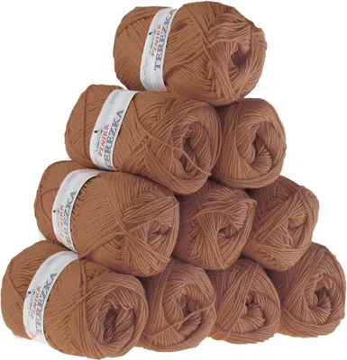 Produktbild von 10 x 50g Strickgarn Terezka 100% Baumwolle Baumwollgarn Häkelgarn, Farbe:hellbraun