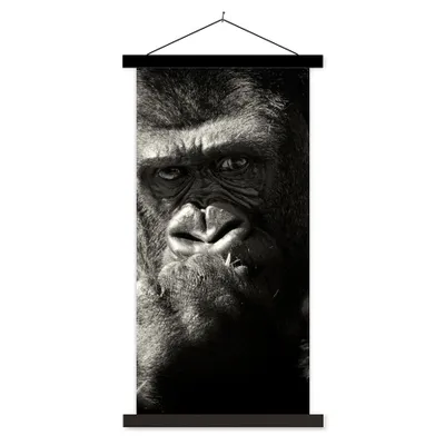 Produktbild von MuchoWow® Textilposter Tierprofil Gorilla in schwarz und weiß 40x80 cm mit schwarzem Rahmen - Wandemalerei