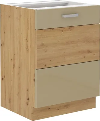 Produktbild von Unterschrank 60 cm Eiche Artisan + Cappuccino Hochglanz Küchenzeile Küchenblock