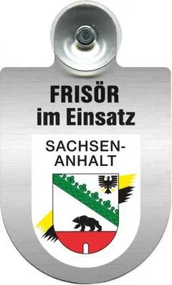 Produktbild von Einsatzschild mit Saugnapf - Frisör im Einsatz - incl. Regionenwappen nach Wahl 393815 Color - Region Sachsen-Anhalt