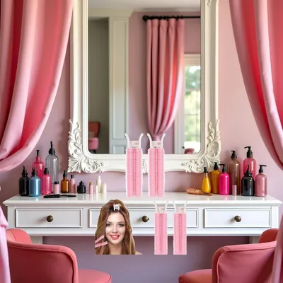 Produktbild von 4 rosafarbene Lockenwickler mit Clip für Haarvolumen, den Pony und das Styling