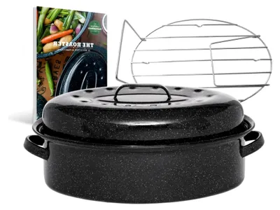 Produktbild von Bräter aus emailliertem Stahl - Groß - Edelstahlrost + Rezeptbuch