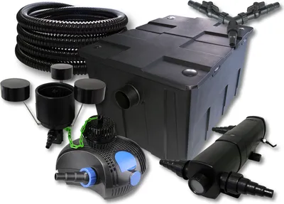 Produktbild von SunSun Komplettset: CBF-550 Teichfilter bis 60000 L Teichfilteranlage, CTF-12000 Teichpumpe 12000l/h 100W, CUV-236 Teichklärer 36W, 25m Teichschlauch 25 mm, CSP-250 Skimmer 2500l/h 45W, Y-Verteiler
