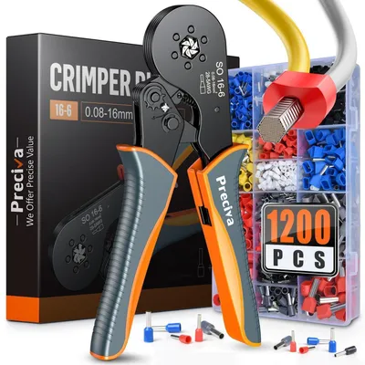 Immagine prodotto di Set di pinze a crimpare da 0,08 a 16 mm² e set di connettori a crimpare da 1200 pezzi per impianti elettrici