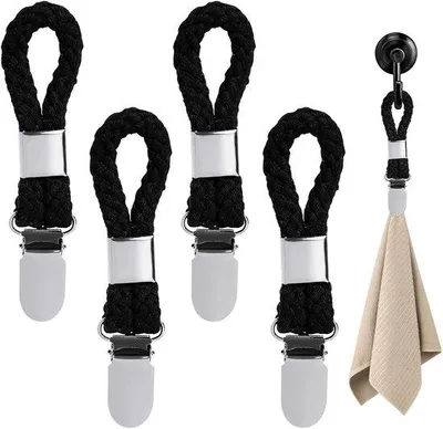 Produktbild von Famanu Handtuchklemmen Set von 4 Stück für Handtücher und Geschirrtücher - Schwarz