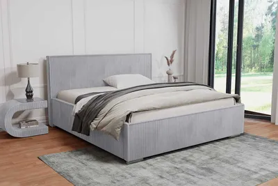 Zdjęcie produktu dla Łóżko tapicerowane AGMAT LUIS z wezgłowiem, 200 x 200 cm, łóżko podwójne z podstawą łóżka i stelażem z metalowych listew, tkanina sztruksowa: jasnoszary