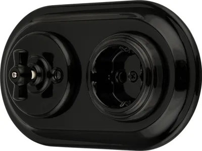 Immagine prodotto di Presa di corrente retrò in porcellana da incasso, interruttore rotante, 2 ingressi, tutto in uno, serie SET PR1 nero