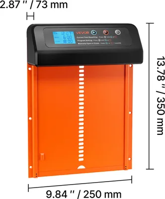 Produktbild von VEVOR Automatische Hühnerklappe, Hühnerstalltür mit Timer, manueller Einstellung & Einklemmschutz, Hühnertür, Hühnerauslauf-Toröffner mit wasserdichter Versiegelung, orange, 350x250x73 mm