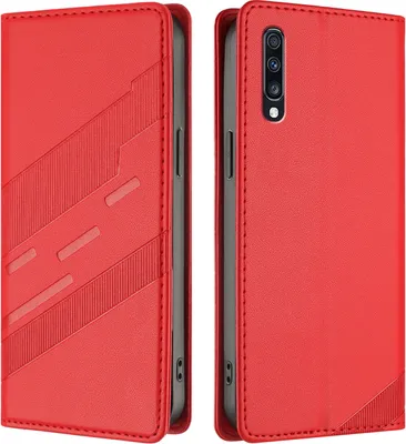 Produktbild von Hülle für Samsung Galaxy A70 / A70S, Kunstleder Brieftaschen Handyhülle mit Kartenfach und Standfunktion Rot