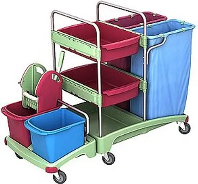 Splast Putzwagen mit 2 x 120l Müllsackhaltern, Moppresse und Ablagefächern Splast  TSZA-0019