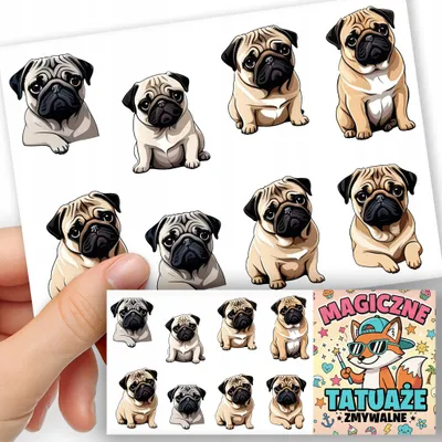 Produktbild von ABWASCHBARE KINDERTATTOOS TEMPORAER - Hunde Rasse MOPS PUG - 8 St.