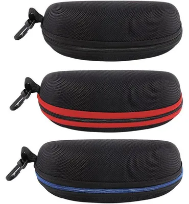 Produktbild von 3 Stück Brillenetui Hartschale mit Gürtelclip M Schwarz Rot Blau