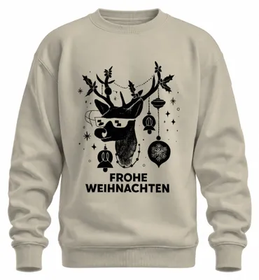 Produktbild von Frohe Weihnachten Rentier Sonnenbrille Hirsch Rudolph Geweih Sweatshirt Pullover, Natur, M