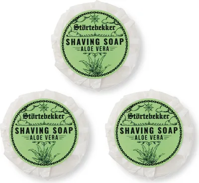 Produktbild von Störtebekker® Premium Rasierseife Aloe Vera 70g x 3 - Handgefertigte Seife für ergiebigen Rasierschaum - Perfekt für Rasur mit Rasierhobel & Messer
