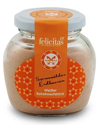 Produktbild von Weißer Schokoaufstrich mit Erdbeeren von der Confiserie Felicitas (400 g)