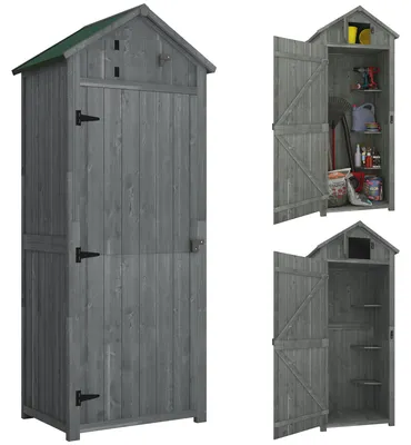 Produktbild von Outsunny Gartenschrank Geräteschuppen mit Fachböden Asphaltdach Holz Grau
