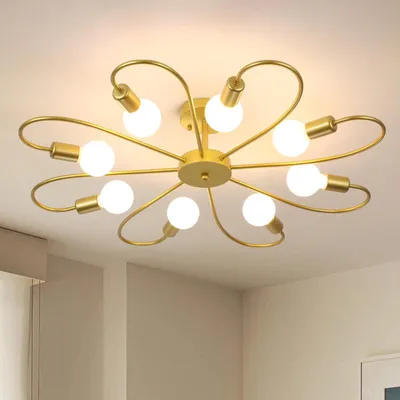 8-flammige Sputnik-Deckenleuchte, Gold, E27, 84 cm