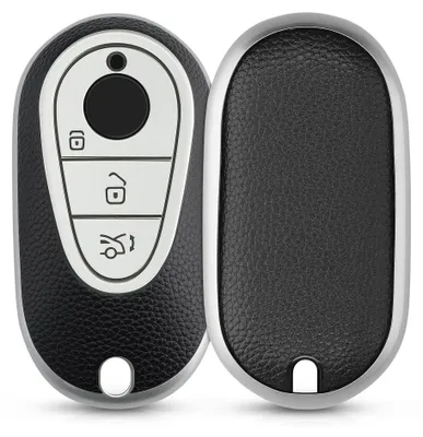 Produktbild von kwmobile Autoschlüssel Hülle kompatibel mit Mercedes Benz 3-Tasten Smart Autoschlüssel - Schlüsselhülle Cover Silber Schwarz
