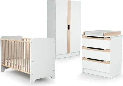 Produktbild von AT4 - Schlafzimmer 3 Schubladen CARROUSEL Weiß und lackiertes Buche 60x120 Bett inklusive