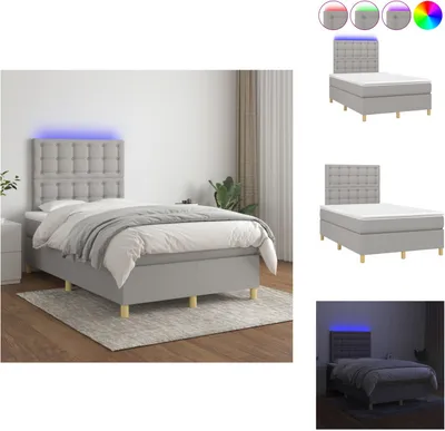 Produktbild von vidaXL Boxspringbett mit Matratze & LED Hellgrau 120x200 cm Stoff -  Betten & Bettgestelle
