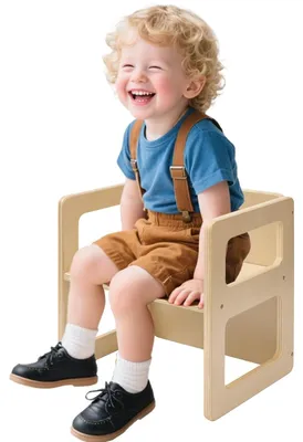 Produktbild von Montessori Kinderstuhl, höhenverstellbar, 1 bis 3 Jahre, Massivholz, zum Essen