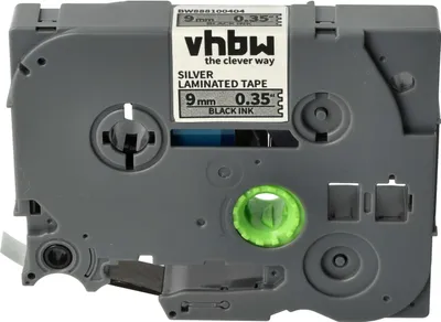 Produktbild von vhbw Schriftband-Kassette kompatibel mit Brother PT 2400ECC, 2410, 2400, 2300, 2310, 2400E Etiketten-Drucker 8m x 9mm Schwarz auf Silber, Laminiert
