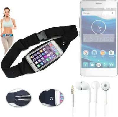 Produktbild von K-S-Trade Bauchtasche Gürteltasche kompatibel mit Qilive Q5.5 schwarz + Kopfhörer. Sport Running Jogging Fitness Laufen Umhängetasche Exercise